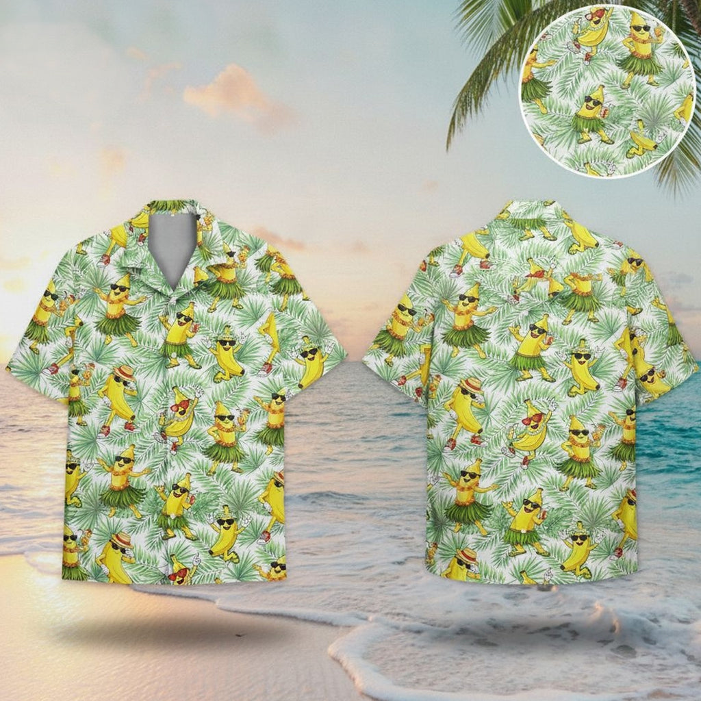 Unisex Dancing Banana Yellow Tropical Cartoon With Sunglasses Hawaiian Shirt for Cartoon Fans – Moonbestprint