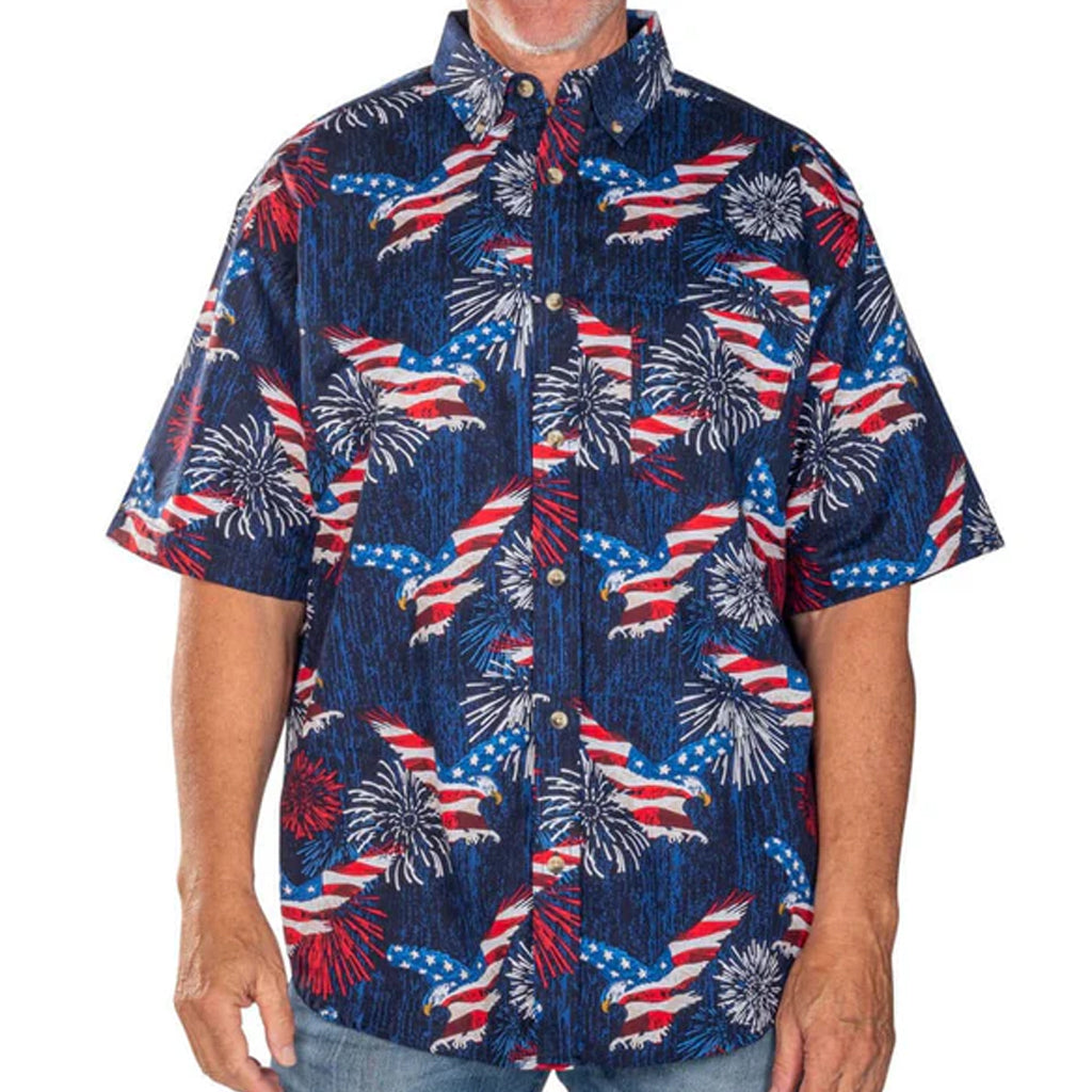 Unisex Flag America Eagle Fireworks Navy Hawaiian Shirt for Patriotic Fans – Moonbestprint