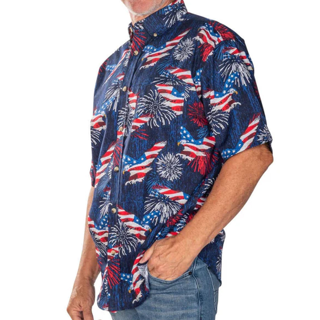 Unisex Flag America Eagle Fireworks Navy Hawaiian Shirt for Patriotic Fans – Moonbestprint
