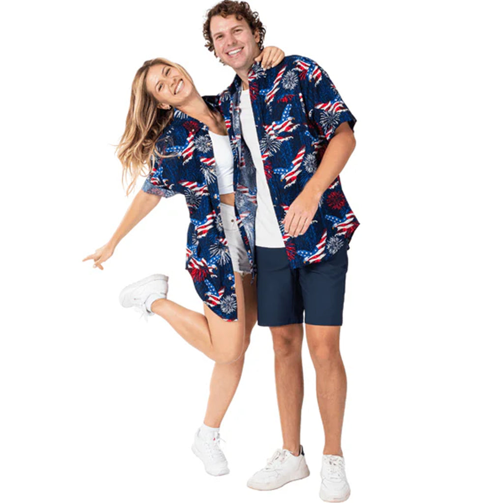 Unisex Flag America Eagle Fireworks Navy Hawaiian Shirt for Patriotic Fans – Moonbestprint