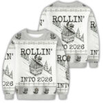 Unisex Funny Raccoon Rollin’ Into 2026 Christmas Ugly Sweater for Christmas Fans – Moonbestprint