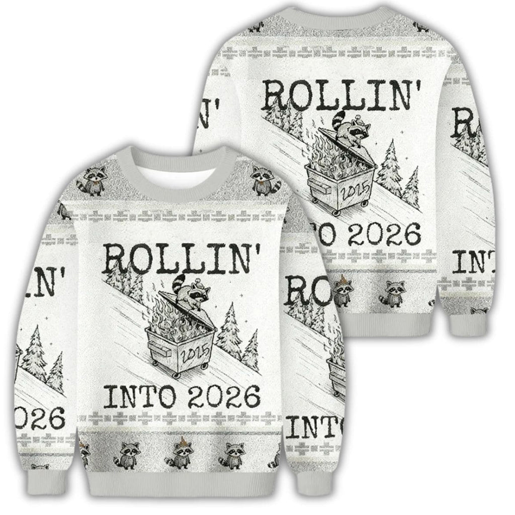 Unisex Funny Raccoon Rollin’ Into 2026 Christmas Ugly Sweater for Christmas Fans – Moonbestprint