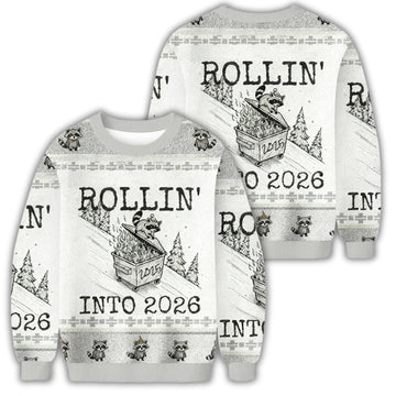 Unisex Funny Raccoon Rollin’ Into 2026 Christmas Ugly Sweater for Christmas Fans – Moonbestprint