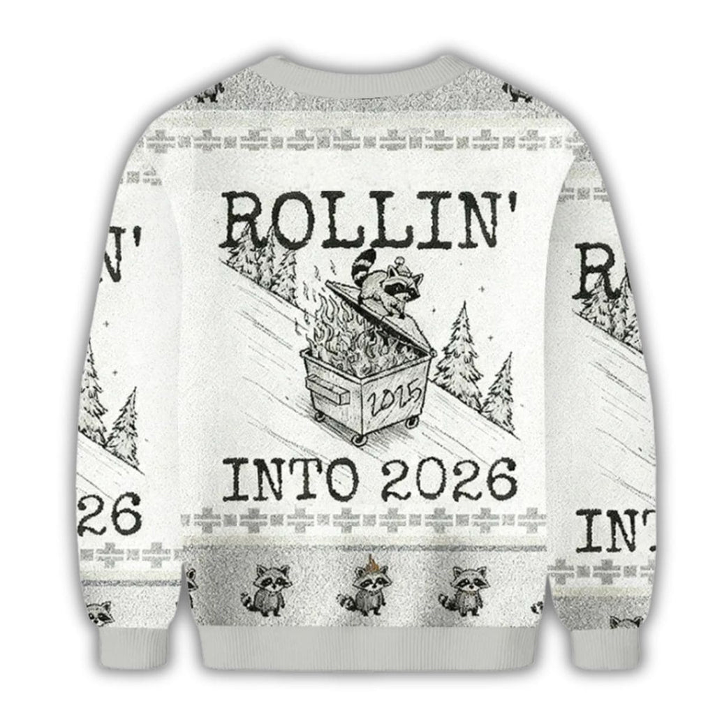 Unisex Funny Raccoon Rollin’ Into 2026 Christmas Ugly Sweater for Christmas Fans – Moonbestprint