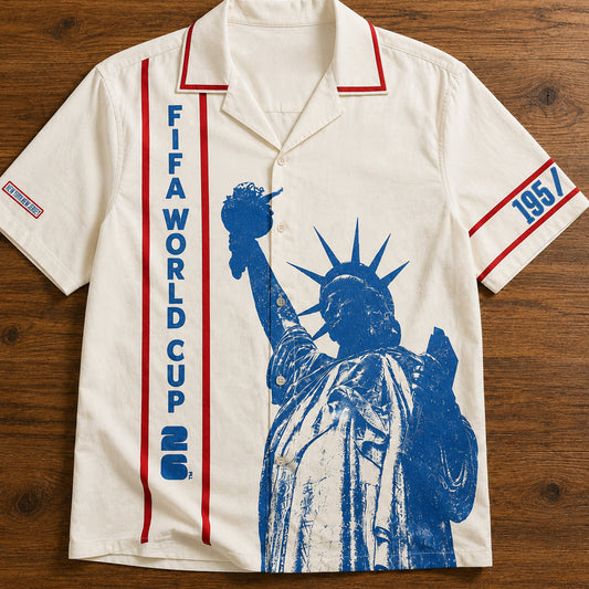 Unisex Global Soccer Event 2026 Statue Of Liberty Hawaiian Shirt with Captain Armband Cuffs for Soccer Fans – Moonbestprint