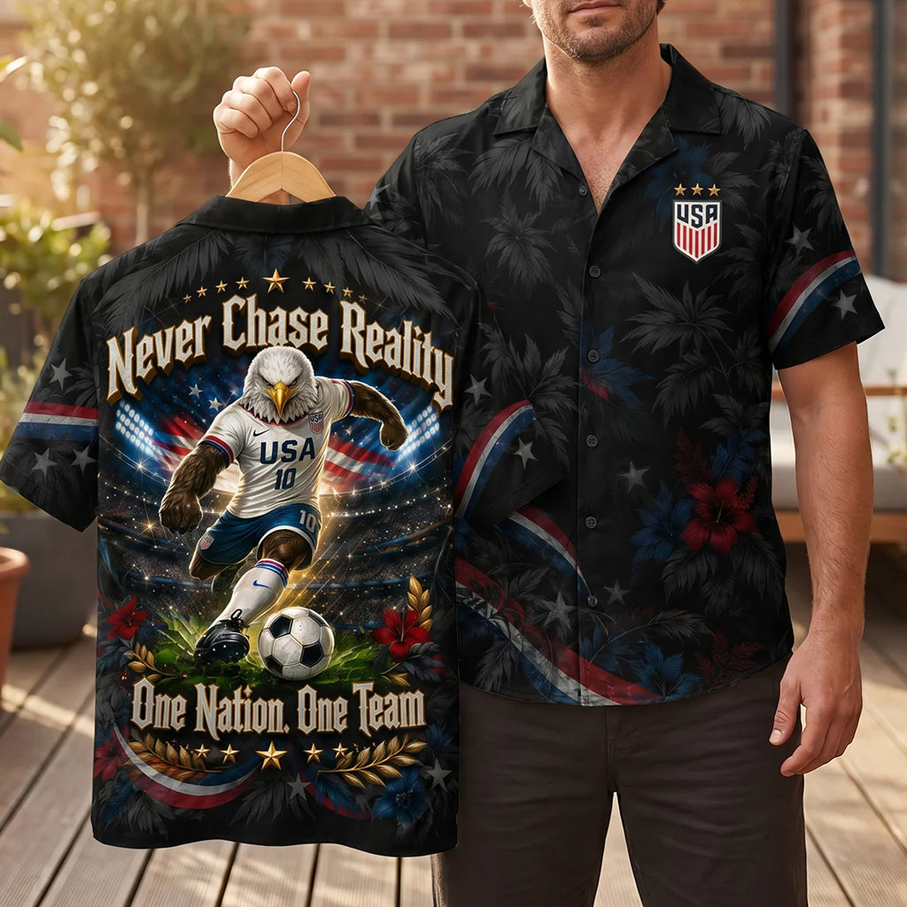 Unisex Never Chase Reality One Nation One Team Proud American Hawaiian Shirt for Patriotic Fans – Moonbestprint