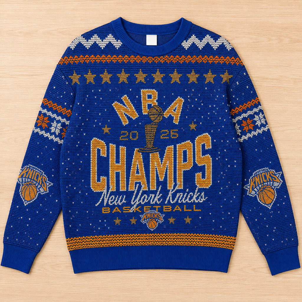 Unisex New York Knicks 2026 Finals Champions Ugly Christmas Sweater for Basketball Fans – Moonbestprint