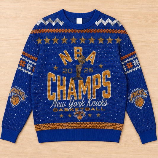 Unisex New York Knicks 2026 Finals Champions Ugly Christmas Sweater for Basketball Fans – Moonbestprint