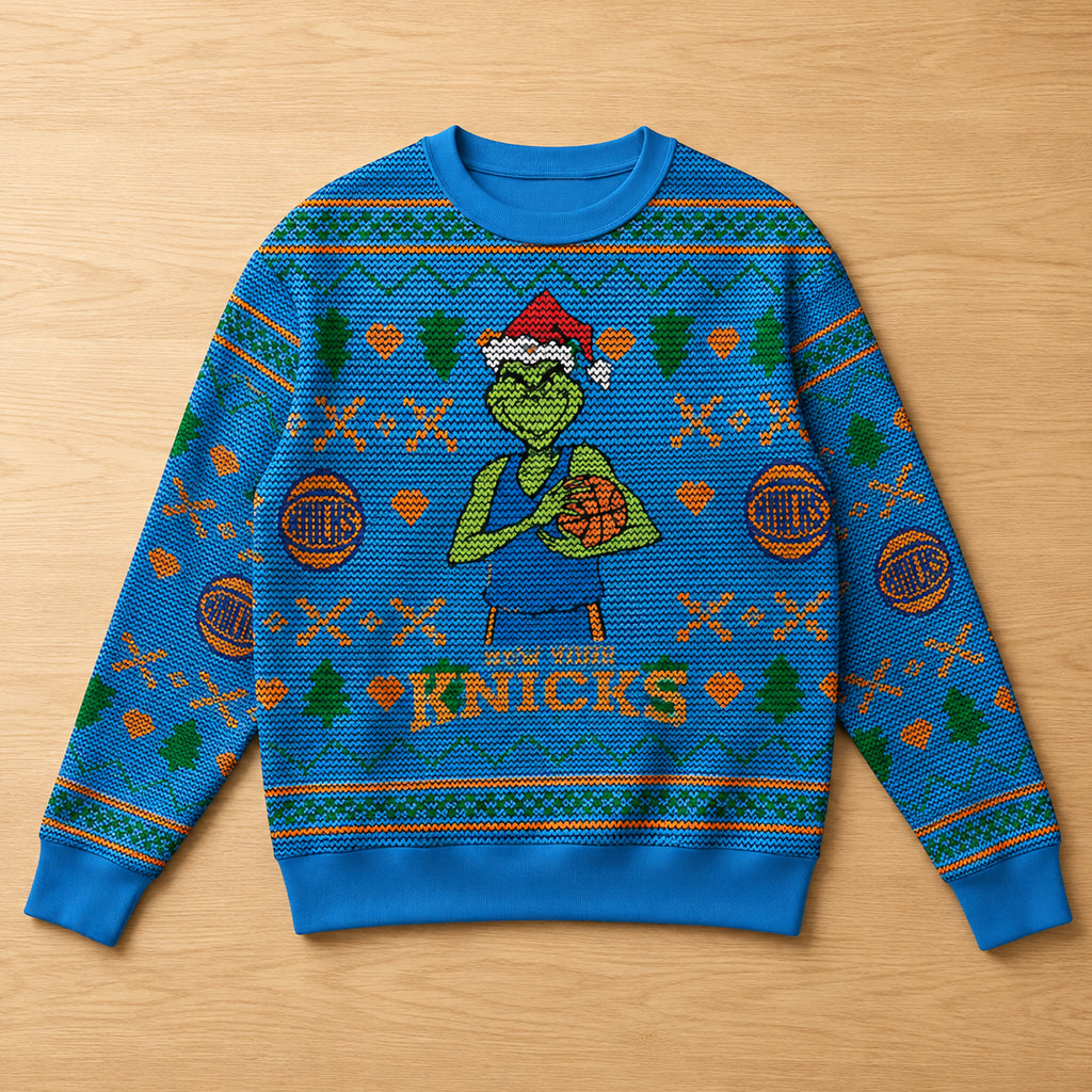 Unisex New York Knicks Grinch Ugly Christmas Sweater 2026 for Basketball Fans – Moonbestprint