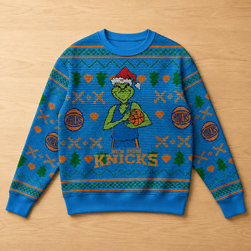 Unisex New York Knicks Grinch Ugly Christmas Sweater 2026 for Basketball Fans – Moonbestprint