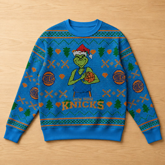 Unisex New York Knicks Grinch Ugly Christmas Sweater 2026 for Basketball Fans – Moonbestprint