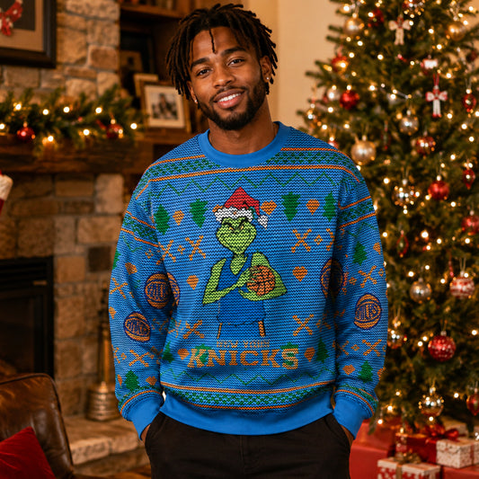 Unisex New York Knicks Grinch Ugly Christmas Sweater 2026 for Basketball Fans – Moonbestprint