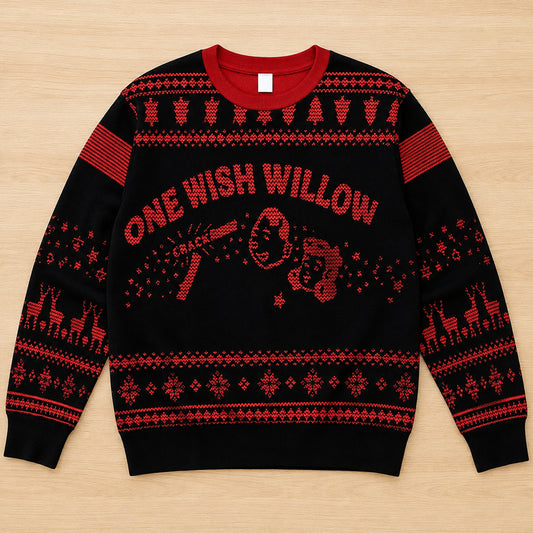 Unisex Obsession 2026 One Wish Willow Ugly Christmas Sweater for Horror Fans – Moonbestprint