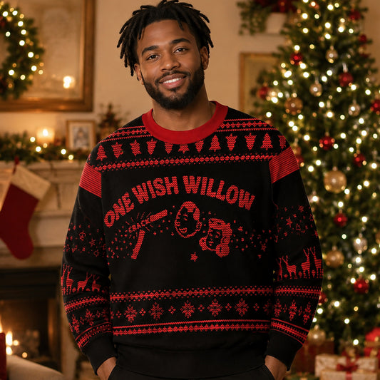 Unisex Obsession 2026 One Wish Willow Ugly Christmas Sweater for Horror Fans – Moonbestprint