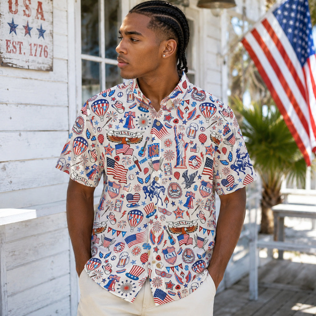 Unisex Red White And Blue Patriotic Ambiance Hawaiian Shirt for Patriotic Fans – Moonbestprint