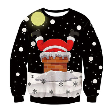 Unisex Santa Print Crew Neck Ugly Christmas Sweatshirt - Moonbestprint