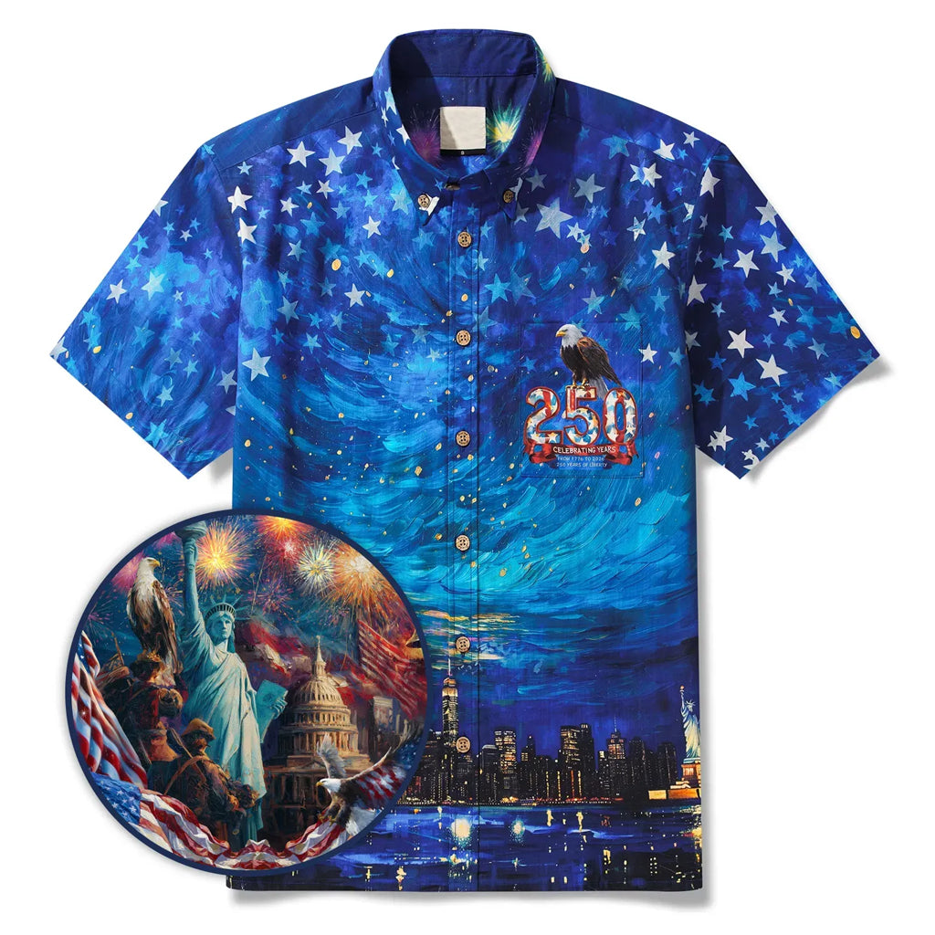 Unisex Starry Night Fireworks 250 Celebration Hawaiian Shirt for Patriotic Fans – Moonbestprint