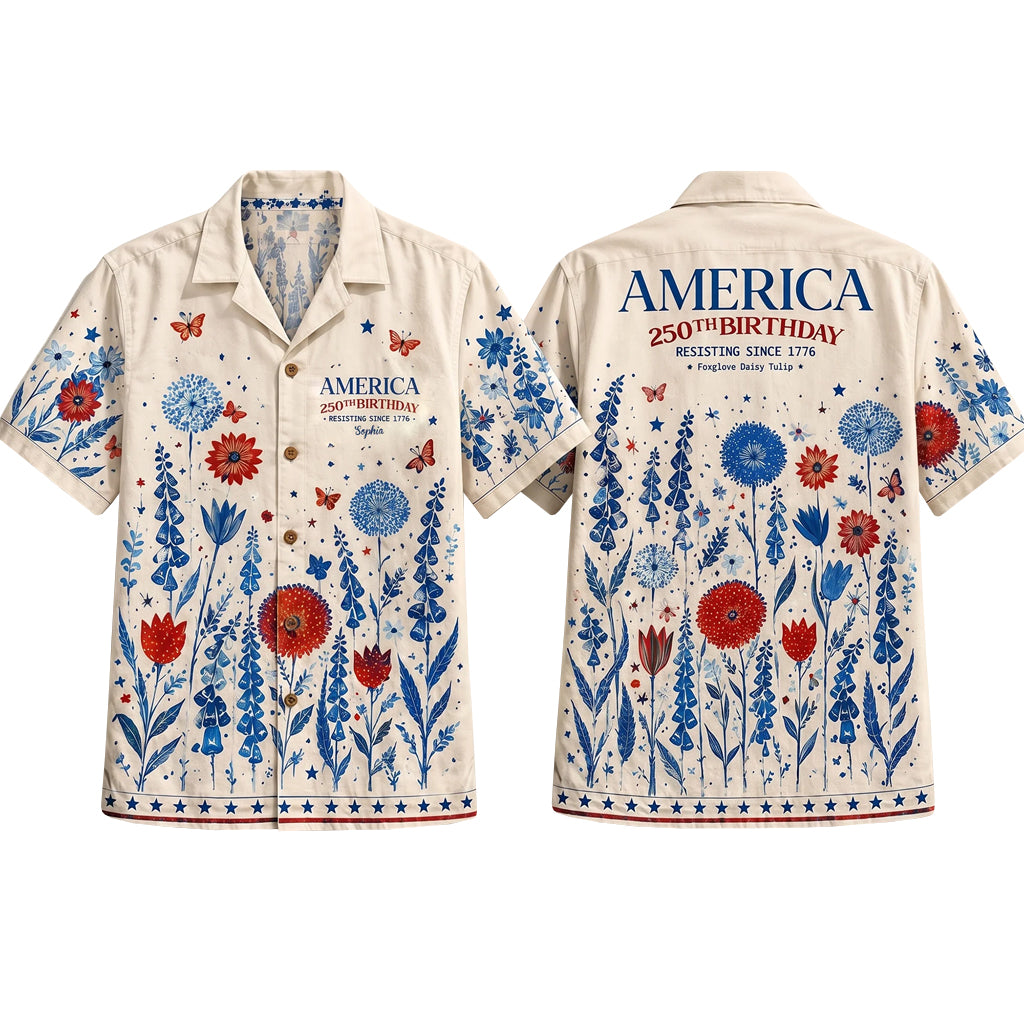 Unisex Subtle Folk Flowers Patriotic USA Hawaiian Shirt for Patriotic Fans – Moonbestprint