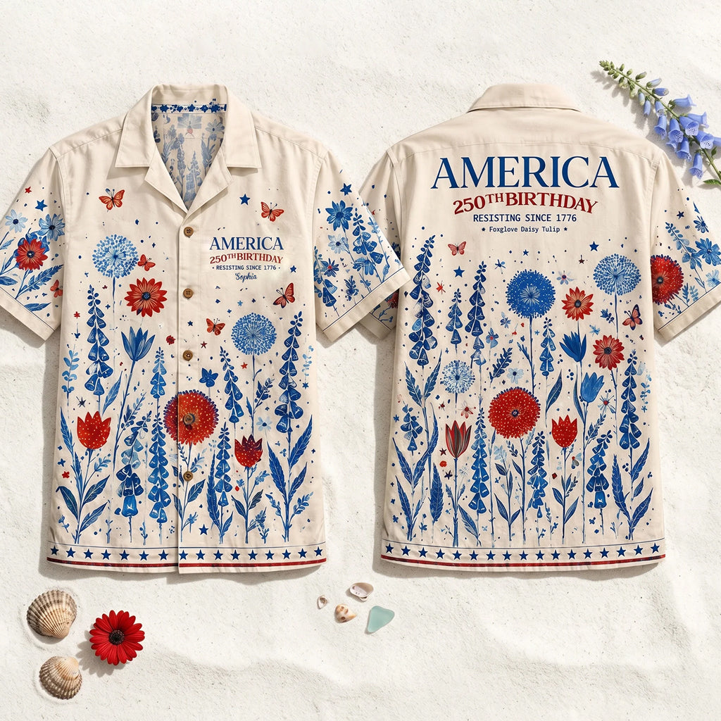 Unisex Subtle Folk Flowers Patriotic USA Hawaiian Shirt for Patriotic Fans – Moonbestprint