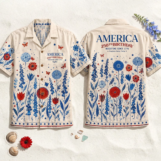 Unisex Subtle Folk Flowers Patriotic USA Hawaiian Shirt for Patriotic Fans – Moonbestprint