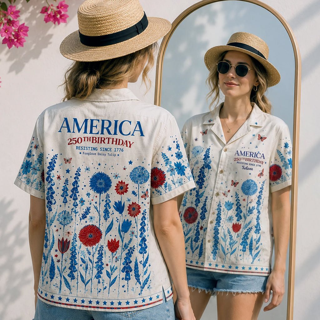 Unisex Subtle Folk Flowers Patriotic USA Hawaiian Shirt for Patriotic Fans – Moonbestprint