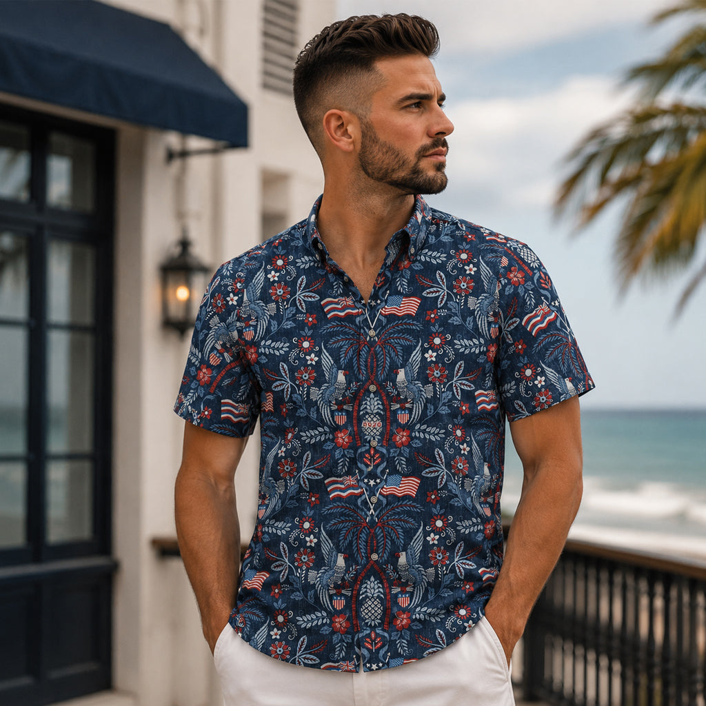 Unisex Summer Commemorative 2026 America Navy Hawaiian Shirt for Patriotic Fans – Moonbestprint