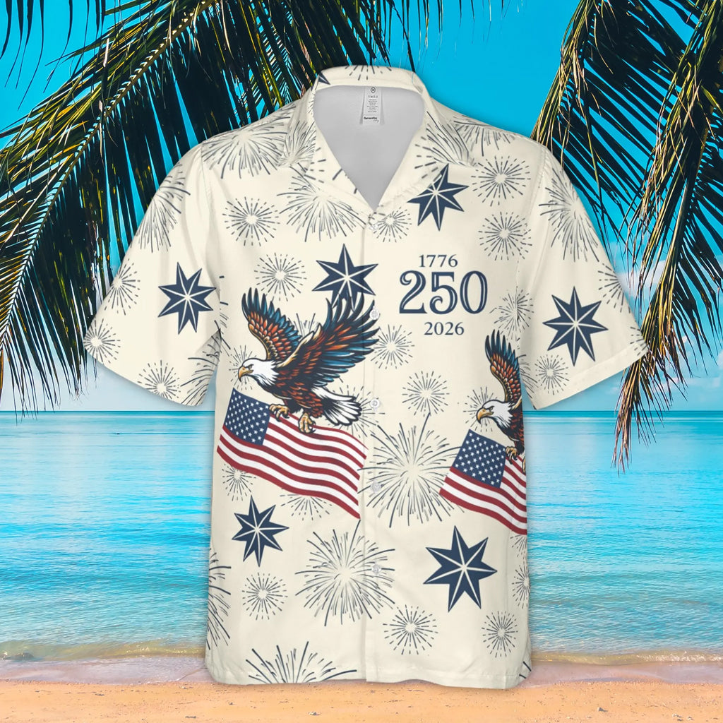 Unisex USA 250th Anniversary 1776-2026 Fireworks Patriotic Eagle Hawaiian Shirt for Patriotic Fans – Moonbestprint