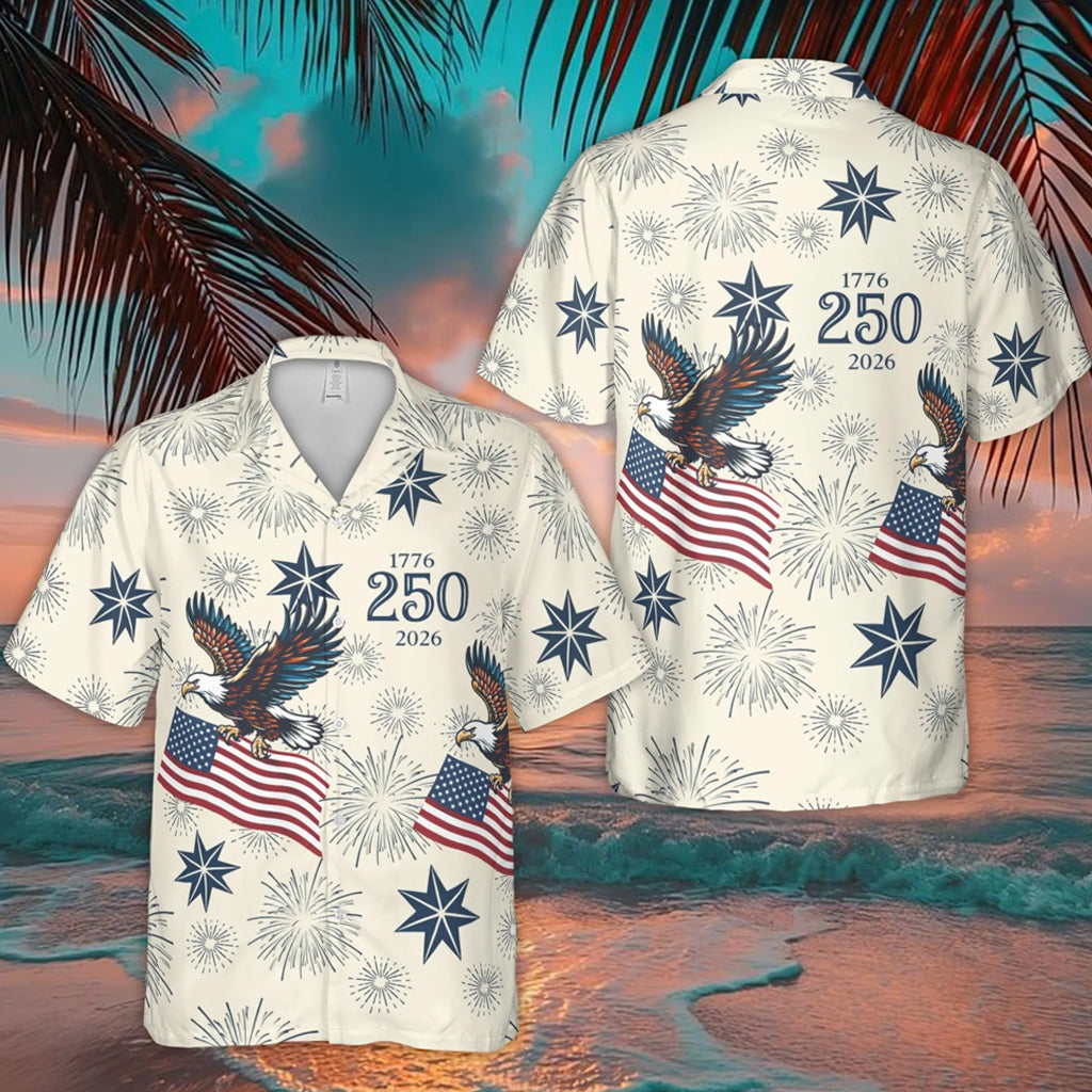 Unisex USA 250th Anniversary 1776-2026 Fireworks Patriotic Eagle Hawaiian Shirt for Patriotic Fans – Moonbestprint