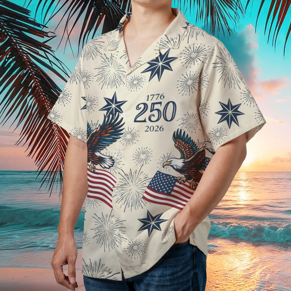 Unisex USA 250th Anniversary 1776-2026 Fireworks Patriotic Eagle Hawaiian Shirt for Patriotic Fans – Moonbestprint