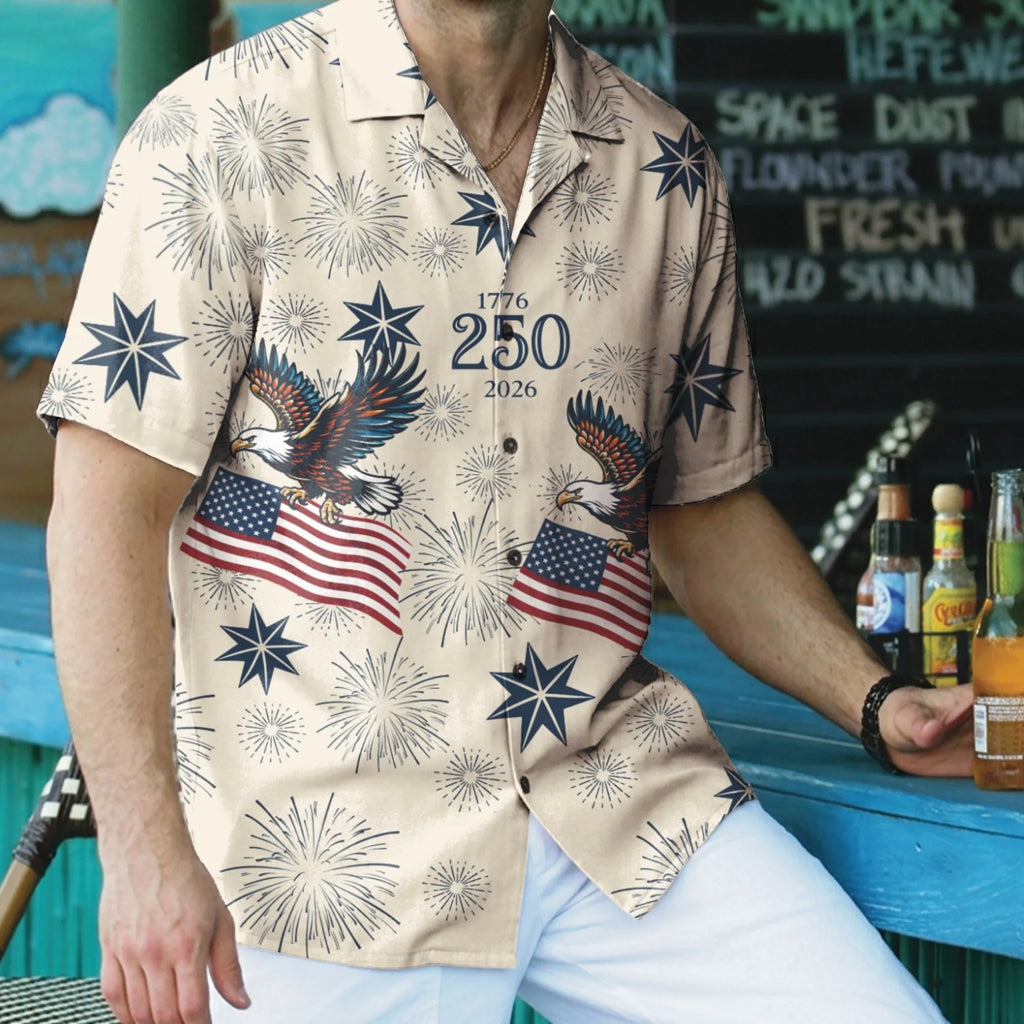 Unisex USA 250th Anniversary 1776-2026 Fireworks Patriotic Eagle Hawaiian Shirt for Patriotic Fans – Moonbestprint