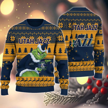 Utah Jazz Grinch Stolen Ugly Christmas Sweater, NBA Chritsmas Sweater Moonbestprint