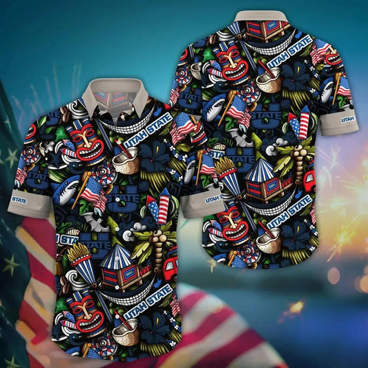 Utah State Aggies NCAA Flower Aloha Hawaiian Shirt 14, NCAA Hawaiian Shirt Moonbestprint