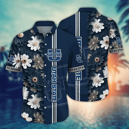 Utah State Aggies Style Hot Trending Summer NCAA Flower Aloha Hawaiian Shirt, NCAA Hawaiian Shirt Moonbestprint