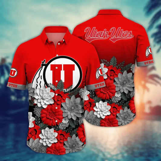 Utah Utes NCAA Flower Aloha Hawaiian Shirt 13, NCAA Hawaiian Shirt Moonbestprint