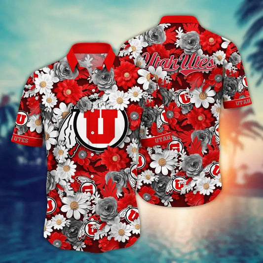 Utah Utes NCAA Flower Aloha Hawaiian Shirt 9, NCAA Hawaiian Shirt Moonbestprint