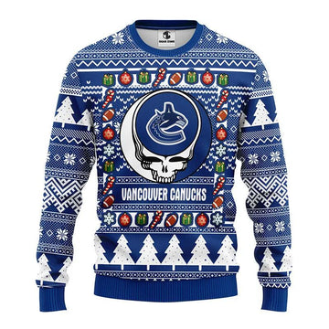 Vancouver Canucks Grateful Dead Ugly Christmas Sweater, NHL Christmas Sweater Moonbestprint