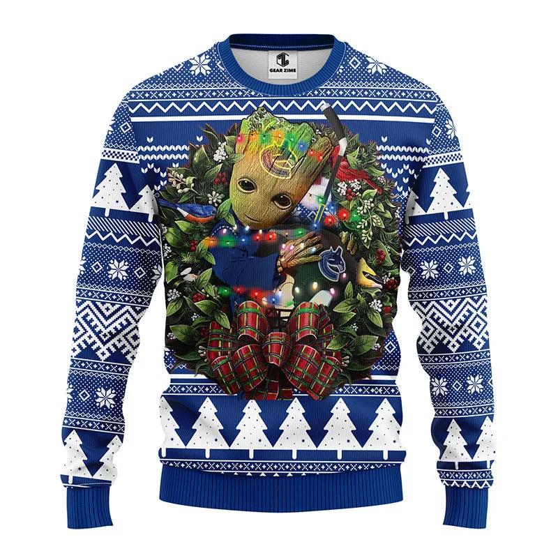 Vancouver Canucks Groot Hug Ugly Christmas Sweater, NHL Christmas Sweater Moonbestprint