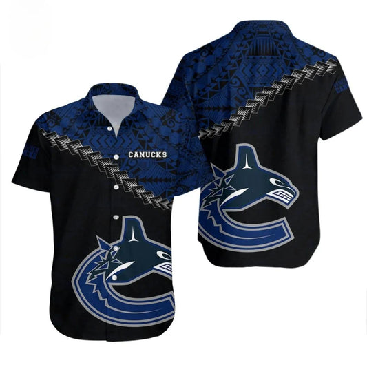 Vancouver Canucks Hawaii Shirt Grunge Polynesian Tattoo, NHL Hawaiian Shirt Moonbestprint