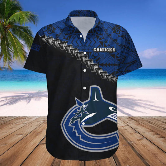 Vancouver Canucks Hawaiian Shirt Grunge Polynesian Tattoo - NHL, NHL Hawaiian Shirt Moonbestprint
