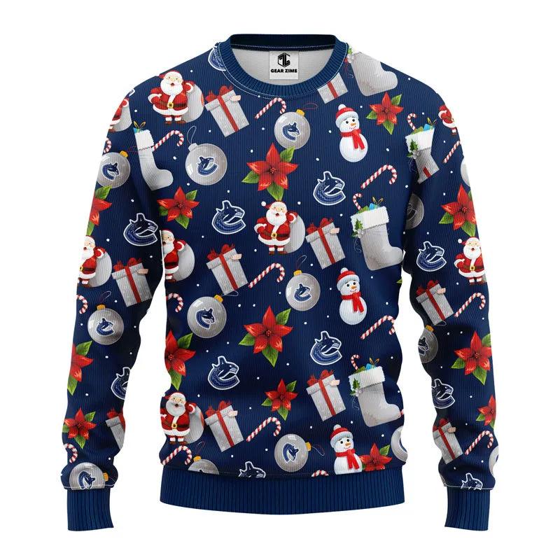 Vancouver Canucks Santa Claus Snowman Ugly Christmas Sweater, NHL Christmas Sweater Moonbestprint