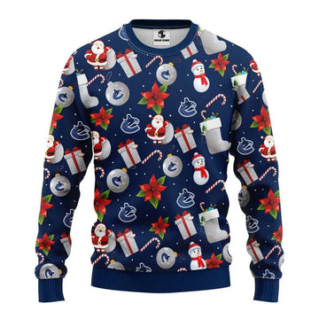 Vancouver Canucks Santa Claus Snowman Ugly Christmas Sweater, NHL Christmas Sweater Moonbestprint