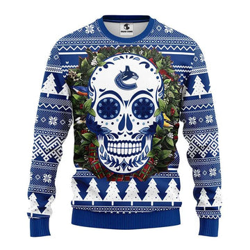 Vancouver Canucks Skull Flower Ugly Christmas Sweater, NHL Christmas Sweater Moonbestprint