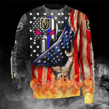 Vegas Golden Knights American Flag Skull Ugly Christmas Sweater, NHL Christmas Sweater Moonbestprint