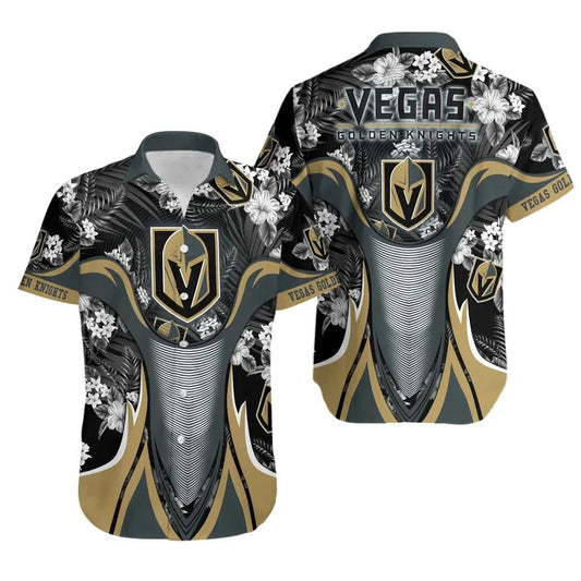 Vegas Golden Knights Hawaiian Shirt, Blooming Flowers Aloha Hawaiian Shirt, NHL Hawaiian Shirt Moonbestprint