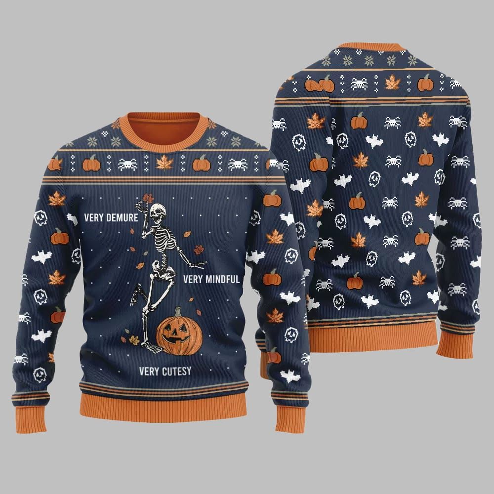 Very Demure Skeleton Ugly Sweater Christmas 2026 - Moonbestprint