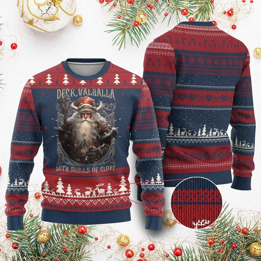 Viking Deck Valhalla With Skulls Of Glory Ugly Christmas Sweater - Moonbestprint