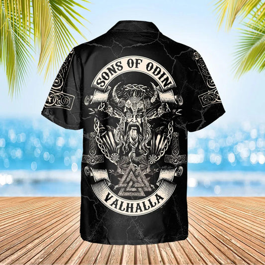 Viking Son Of Odin Till Valhalla Custom Hawaiian Shirt, Hawaiian Button Up Shirt, Aloha Shirts Moonbestprint