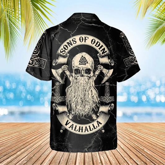 Viking Son Of Odin Valhalla Skull Custom Hawaiian Shirt, Hawaiian Button Up Shirt, Aloha Shirts Moonbestprint