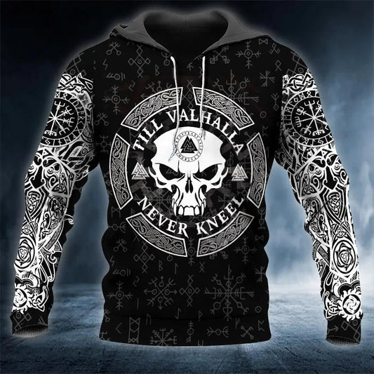 Viking Till Valhalla Never Kneel Tattoo 3D Hoodie Moonbestprint