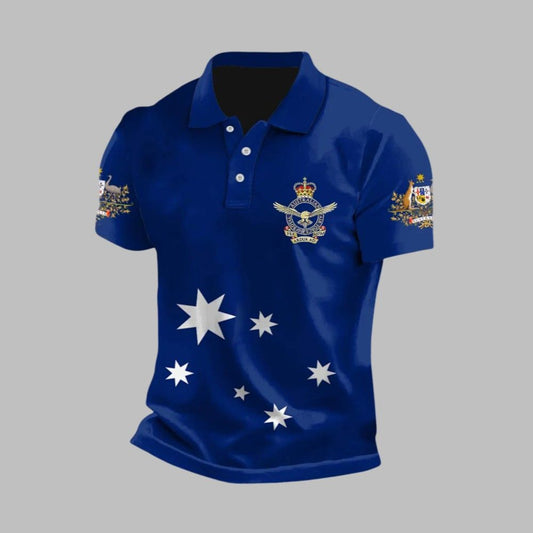 Vintage Australian Flag Badge Printed Casual Polo Shirt - Moonbestprint
